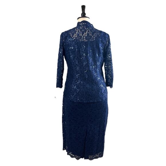 SLNY Jacket Dress 2 Piece Sheath Navy Blue Stretch Lace Women’s Plus Size 14 - Picture 6 of 15